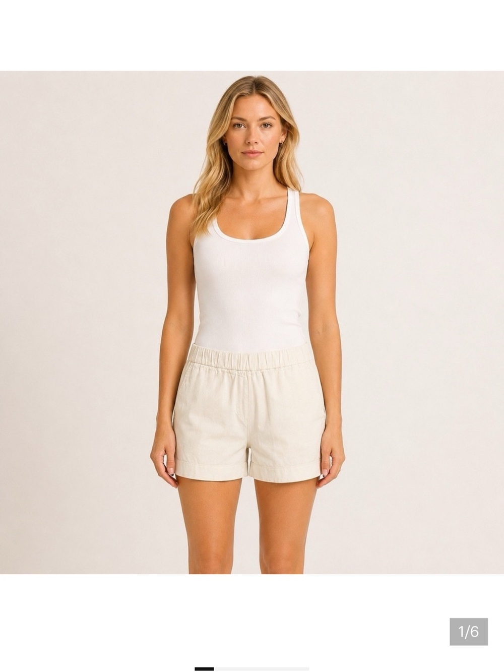 Faherty Organic Cotton Elastic Waist Shorts Beige Ecru Sz S